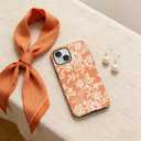 for iPhone 16 Pro Max Case, Cute Vintage Lace Flower Pattern Phone Case for Women Girls, Aesthetic Elegant Hybrid 2-Layer Hard Shell Protective Cover, Orange & White Floral Lace