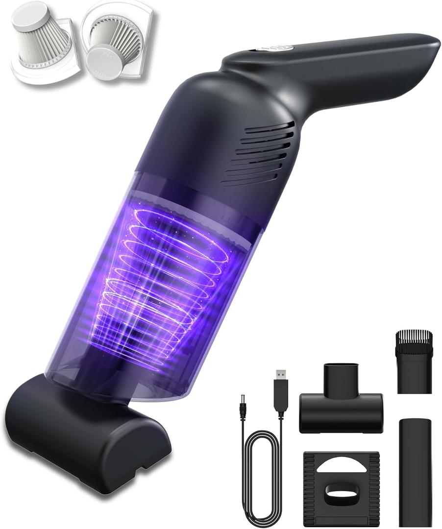 Handheld Vacuum Cordless, Car Vacuum Portable Cordless with 12000PA Strong Suction, Multi-Nozzles & 2 Washable Filters, 0.9lb Lightweight, Mini Hand Vacuum Cleaner for Car, Home, Office, Pet Hair