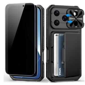BXYJY for iPhone 17 Pro Case Wallet，2 Privacy Screen Protectors, Card Holder (45 Cards), Slide Camera Cover, Military Grade Drop Prortection, Heavy Duty Men Women Phone Case for iPhone 17 Pro, Black