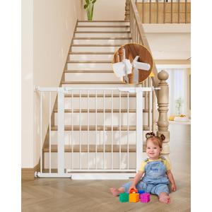 28"-67" Wide Baby Gate for Stairs and Doorways, White Indoor Metal Dog Gate for Pets, Auto Close 2 Way Swing Walk Through Door, Double Lock & Y-Bolts, Pressure or Hardware Mount