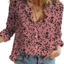 Dokotoo Women's Casual V Neck Alicia Floral Print Roll Up Long Sleeve Chiffon Button Down Blouses Bohemian Top Shirts (XL)