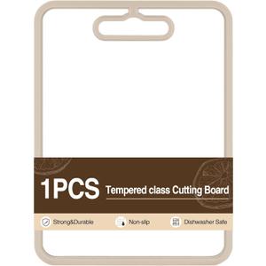 Tempered Glass Cutting Board for Kitchen - High-Strength Glass with Non-Slip silicone Frame.Scratch/Heat/shatter Resistant, BPA-Free, ldeal Alternative to Plastic & Wood Cutting Boards (Beige)