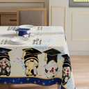 XCHI Gnome Congrats Grad Cap Firework Graduation Tablecloth Rectangle Table Cloth Table Covers for Indoor Dining Home Party Decorations 60x104 Inch
