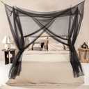 Black Mosquito Net for Single to King-Sized Beds  4 Side Openings & 6 Hanging Loops  Decorative Rectangular Shape for Home & Travel  Bed Canopy Hanging Kit & Carrying Bag Included