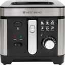 West Bend Deep Fryer with Adjustable Temperature Control Nonstick Basket Easy-View Window and Temperature Guide, Folding Handle and Locking Cover for Easy Storage, 3-Liter, Silver