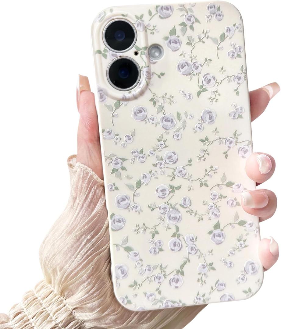 NITITOP Compatible with iPhone 16 Plus Case Cute Flower Women Girls Floral Rose Design Vintage Shockproof Soft Girly Slim TPU Fashion Protective Phone Cover - Purple