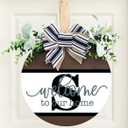 Personalized Last Name Welcome Sign with 26 Initial Letter Welcome Sign for Front Door Porch Farmhouse Decoration, Durable Wood Hanging Plaque for Year-Round Curb Appeal (S)