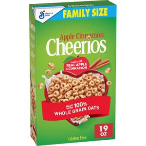 Apple Cinnamon Cheerios, Heart Healthy Gluten Free Breakfast Cereal, Made with Whole Grain Oats, Family Size, 19 oz (BBD 03/02/2026)