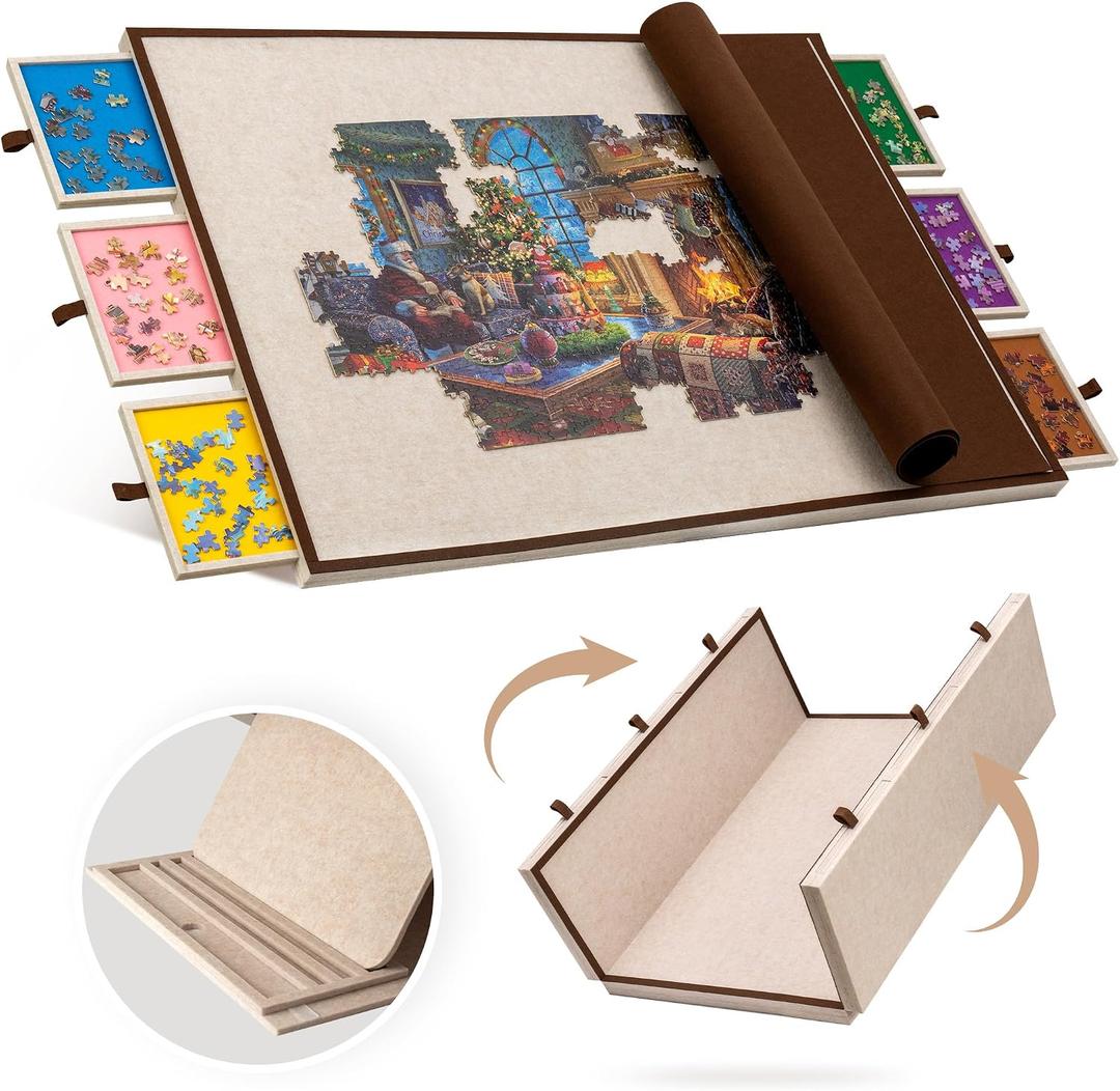 Becko US 2000 Piece Foldable & Tilting Puzzle Board with 6 Drawers & Cover, Lightweight & Portable Puzzle Table with Built-in Stand for Angle Adjustment, for 2000 1500 1000 Pieces Jigsaw Puzzles