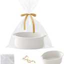 HZFTJOY Small Woven Rope Basket-Empty Gifts Basket with Bag and Ribbons,Cute Handle Organizer Box for Birthday/Baby Shower, Toy Storage, Nursery Organizing & Shelf Decor(White)
