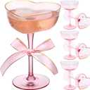 FoldTier Pink Coupe Glasses Set of 6, Heart Shaped Martini Glasses with Golden Rim Fancy Cocktail Glassware Champagne Flutes for Valentine's Day Wedding Galantines Day