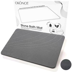 23.5 x 15 - Stone Bath Mat, Natural Diatomaceous Earth Shower Mat, Non-Slip Ultra Absorbent Fast Drying Bathroom Slip Resistant Floor Mat (Allegria, Dark Gray)