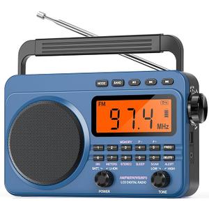 Digital AM FM Shortwave Radio with Best Reception,4000mAh Rechargeable Portable Radio with NOAA Weather Alert, Big Speaker, Digital Tuner and Stereo Earphone,Support Micro SD Card and USB MP3 Player