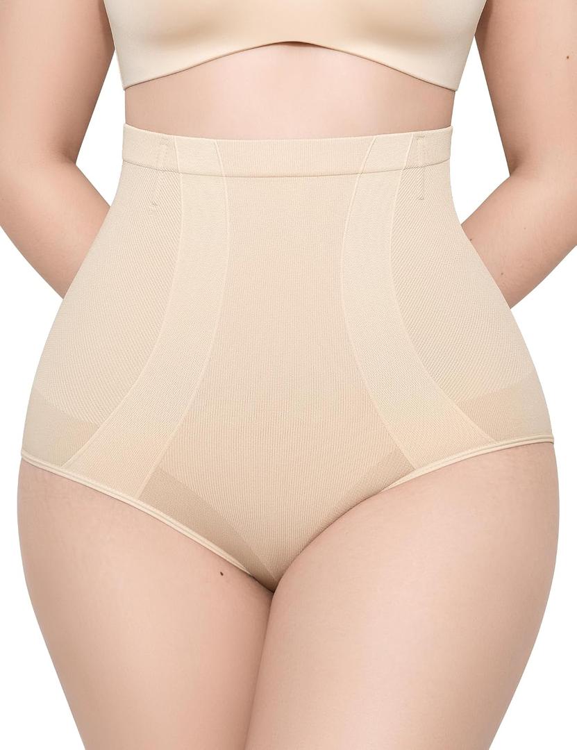 KLVEE Shapewear Tummy Control Panties for Women, Body Shaper Compression Underwear, High Waisted Seamless Girdle Under Dress Nude (Beige)- M/L