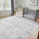 LIVEBOX Washable Area Rug 8x10 - Large Boho Living Room Rug Vintage Grey Rugs for Bedroom, Non-Slip Retro Floral Carpet Print Distressed Accent Rugs for Dining Room Home Office (Silvergray)
