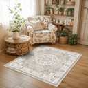4x4 Washable Square Area Rug: Soft Entryway Kitchen Carpet with Non-Slip Backing Neutral Bathroom Nursery Floor Mat Water Resistant Low Pile Rug for Living Room Bedroom Cute Home Decor(4x4,Beige)