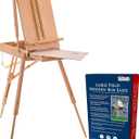 U.S. Art Supply Large Beechwood French Easel, Adjustable Plein Air Easels Sketchbox Tripod for Field & Studio Painting Easel for Adults, Drawing, Display - Portable with Artist Drawer & Palette