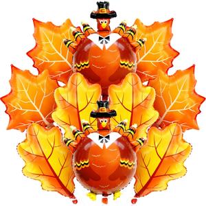 KatchOn, Maple Leaves & Turkey Balloons - Large, Pack of 10 | Maple Leaf and Turkey Mylar Balloons for Thanksgiving Decorations, Friendsgiving Party Decorations | Thanksgiving Balloon for Turkey Decor (Yellow and Orange)