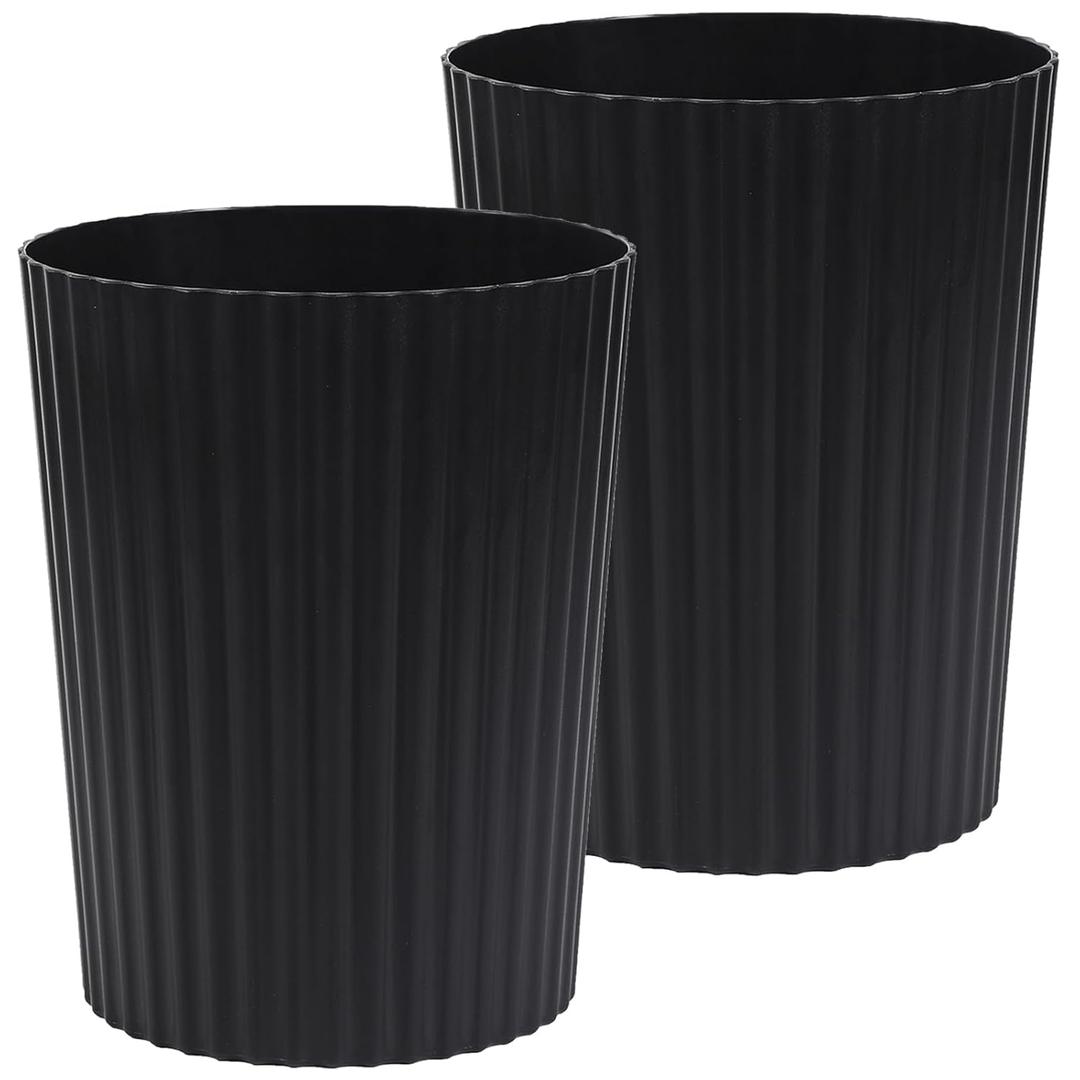 JiatuA Small Trash Can Plastic Wastebasket Round Garbage Container Bin for Bathroom, Kitchen, Bedroom, Home Office, College Dorm, Black 2 Pack (1.8 Gallons, 2 Pack)