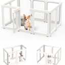 Dog Playpen, Clear Acrylic Plastic Puppy Playpen Indoor, Pet Pen for Puppy Cat Bunny, Transparent Easy Assemble Foldable Whelping Box for Dogs, Puppy Playpen with Gate (23.6" Height, 10PCS) (White)