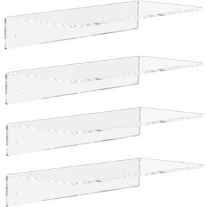 Weiai Clear Acrylic Shelves 12 Inch, Floating Wall Mounted Shelf for Wall Storage, Set of 4