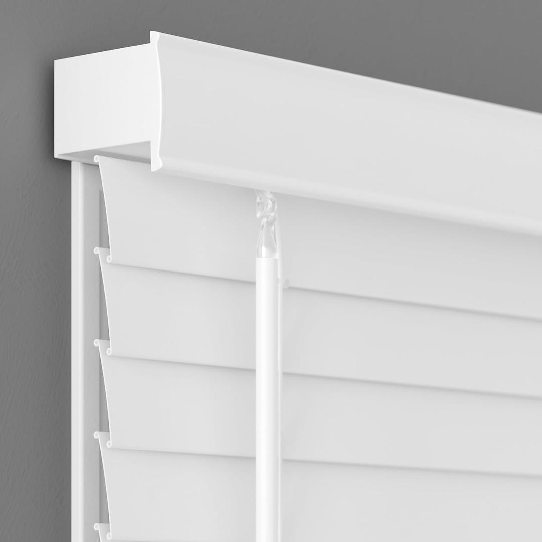 Lumino - 2" Cordless Flat Slat Faux Wood Window Blinds for Home - 34" W x 60" L - White, Faux Wood Blinds for Indoor Windows, Venetian Room Darkening Blinds