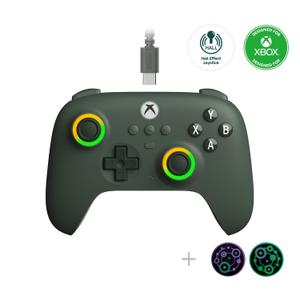 8Bitdo Ultimate C Hall Effect Joysticks/Hall Trigger Wired Controller with RGB Lighting Fire Ring, 3.5mm Audio Jack for Xbox Series X|S, Xbox One, Windows 10/11 - Officially Licensed (Dark Green)