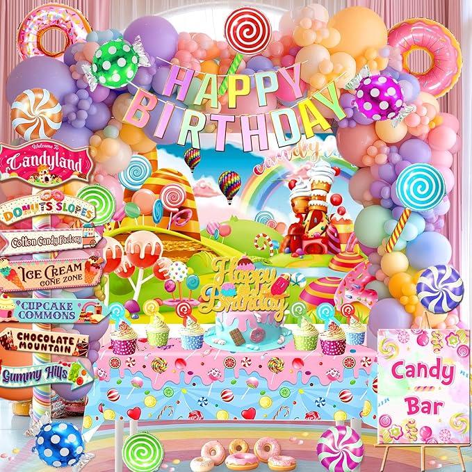 Candyland Party Decorations Birthday Arch Backdrop Tablecloth Kid Christmas Sweet Candy Themed Birthday Party Decorations