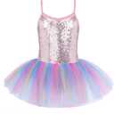 Zaclotre Little Girls Sequin Leotard Sparkly Strap Ballet Leotards Tutu Dress Ballerina Outfit Dance Costume for Kids 6-7Y