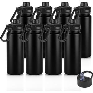 VEGOND 24oz Insulated Stainless Steel Water Bottle with Straw Lid, Double Wall Vacuum Bottle for Hiking, Camping, Gym, Work, Home Use, Black 8 Pack