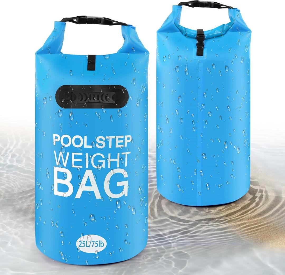 75 lb Heavy Duty Pool Ladder Weights - 2 Pack Pool Step Sand Bags for Above Ground Pools, Waterproof 500D PVC, Tear-Resistant Pool Stair Stabilizer to Prevent Floating, Sky Blue