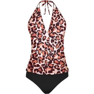Yonique Women's Two Piece Swimsuits Tummy Control Tankini Plus Size Bathing Suit Halter V Neck Swimwear, M