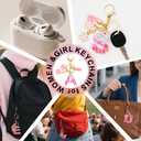Alphabet Initial Letter Keychains for Women Pink White Tassel Flower Pendant Car Key Ring for Backpack Handbags Charm