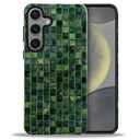DJSOK Compatible with Samsung Galaxy S24 FE,Glossy PC Anti-Scratch Shockproof Case - Aesthetic Toned Tiles Green Glass
