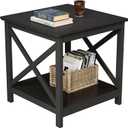 ChooChoo End Table, 24 Inch End Table with 2-Tier Storage Shelf, Side Table for Living Room, Wood Nightstand for Bedroom, Office, Painted Surface, Black