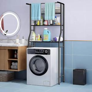 Over The Washer And Dryer Storage Shelf, 3-Tiers Over Dryer Storage Organizer for Space-Saving, Over Dorm Fridge Shelving Unit for Laundry Room Bathroom (Black) Over The Washer And Dryer Storage Shelf, 3-Tiers Over Dryer Storage Organizer for Space-Saving, Over Dorm Fridge Shelving Unit for Laundry Room Bathroom (Black)