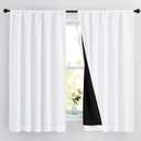 NICETOWN White 100% Blackout Curtains for Bedroom, 2 Thick Layers Completely Blackout Rod Pocket Thermal Insulated Drapes for Kitchen Window (1 Pair, 62 inches Width x 63 inches Length Each Panel
