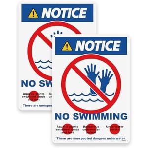TQYC No swimming sign, NOTICE sign, 3525cm, rust-proof aluminum, two pieces, Set of 5