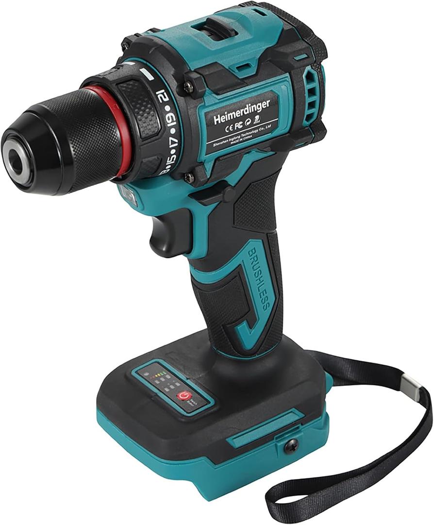 354 In-lbs Cordless Drill Driver for Makita 18V Battery, 3/8" Keyless Chuck, 21+1 Torque Settings, 1980 RPM, LED Light (Turquoise and Black)