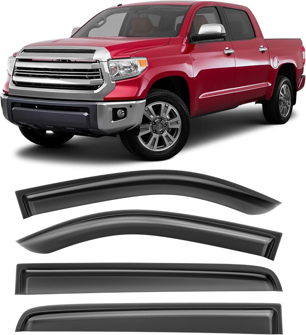 Shatterproof Taped-On Window Deflectors for Toyota Tundra Crew Max 2014-2021, Rain Guards, Window Visors for Car, Vent Deflector, 4pcs