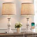 21.5'' Bedside Table Lamps for Bedroom Set of 2 Nightstand Lamps with USB A + C Charging Ports Modern Farmhouse Small Table Lamps for Living Room End Tables, White, Bulbs Not Included