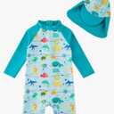 upandfast Baby/Toddler Swimsuit UPF 50+ Sun Protection One Piece Zipper Bathing Suit with Sun Hat Infant Beach Swimwear 18-24mm Marine Life