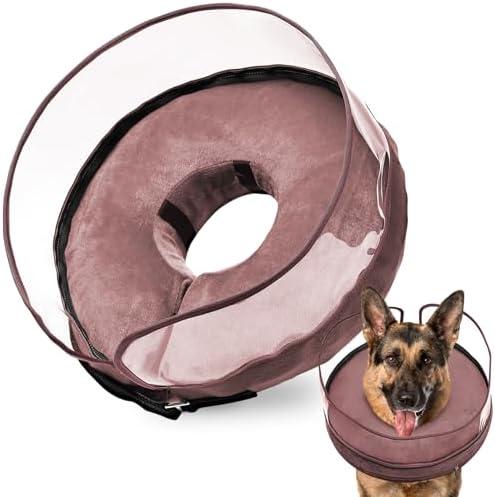 BARKLESS Dog Cone, Inflatable Dog Cone After Surgery for Large Breeds, Soft Surgery Collar with Enhanced Anti-Licking Guard Shield for Pets, Patented Protective Donut Collar (Coffee)