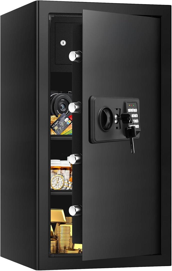 6.0 Cub Large Home Safes Fireproof Wterproof, Anti-theft Fireproof Safe with Programmable Keypad, Spare Keys and Alarm Systerm, Digital Home Security Safe Box for Document Money Medicines