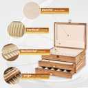 Silverware Storage Box, 3-Layer Flatware Storage Case with Drawer, Wooden Silverware Chest with Handle and Linen Liner, Rustic Silverware Case for Storing Fine Flatware and Utensils (Brown)