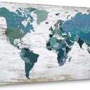 Teal Decor World Map Canvas Wall Art Pictures for Living Room Decoration Blue Wall Decor Office World Map Art Map of the world Picture Framed Artwork for Home Bedroom Decoration 20"x40"