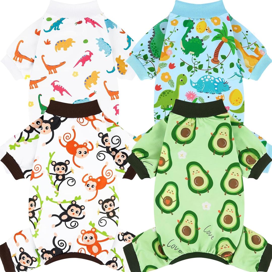 XPUDAC 4 Pack Dog Pajamas Soft Strechy Summer Doggie Clothes for Small Medium Dogs Boy Girl Cat Apparel-Small