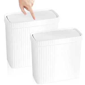 UUJOLY Small Bathroom Trash Can with Lid Slim Wastebasket Garbage Can Plastic Container Basket Trash Bin for Kitchen, Laundry Room, Office, Kids Room, Dorm, White, 2.4 Gallon, 2 Pack