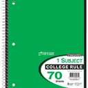 Top Flight Standards 1-Subject Wire bound Notebook, 70 Sheets, College Rule, 10.5 x 8 Inches, 1 Notebook, Green Cover (30072) by Top Flight