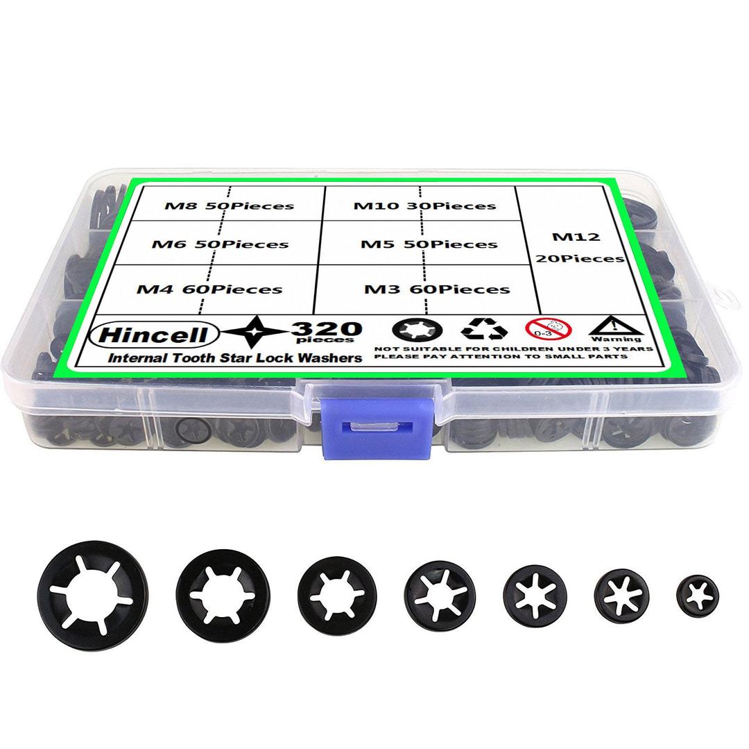 320 Pieces 7 Sizes Push Nuts Assortment,Internal Tooth Star Lock Washers,Quick Speed Locking Washers, Push Nuts, Speed Clips Retaining Clips Fasteners Assortment Kit